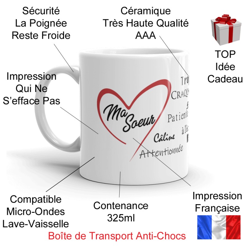 Mug ma soeur je t'aime, un cadeau plein d'amour