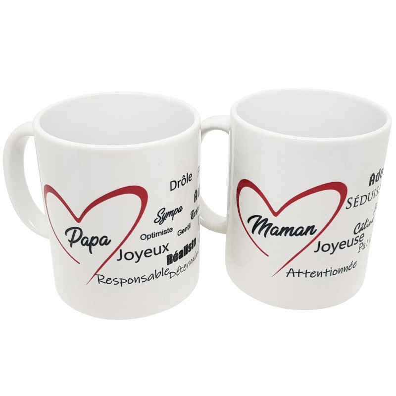 Duo de mugs je t'aime papa maman à offrir