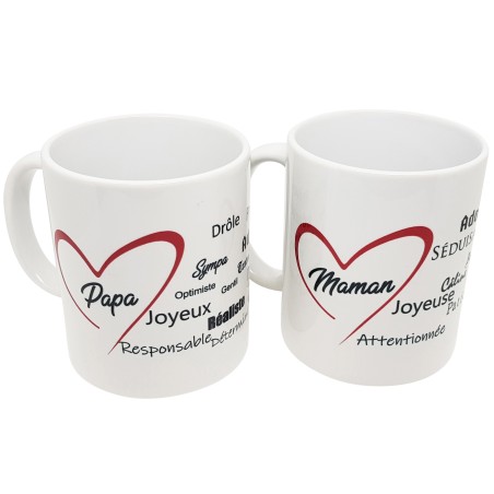 Duo de mugs je t'aime papa maman à offrir