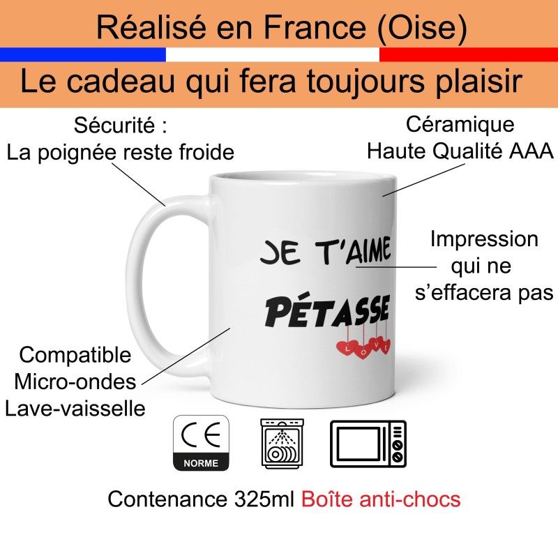 Mug je t'aime pétasse, cadeau drôle