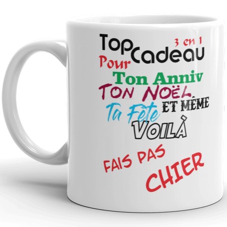 Mug cadeau 3 en 1 anniversaire fête Noël