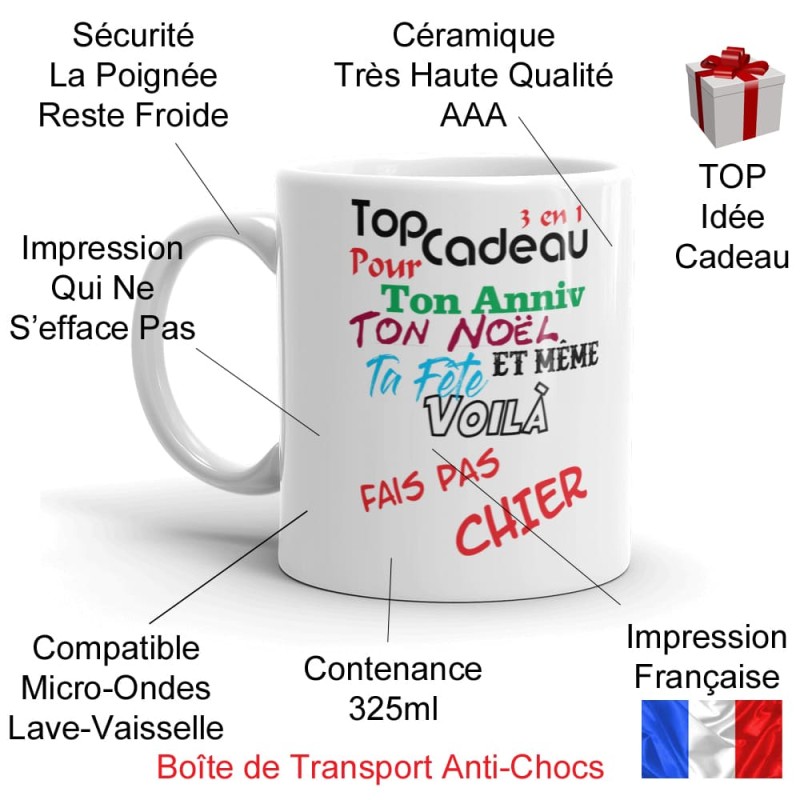 Mug cadeau 3 en 1 anniversaire fête Noël