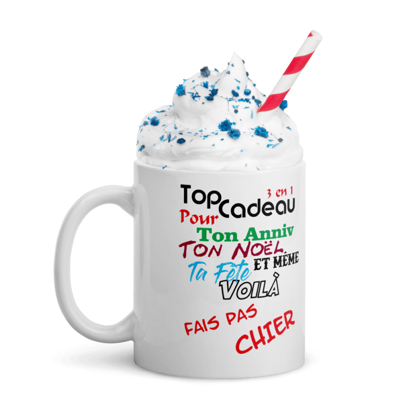 Mug cadeau 3 en 1 anniversaire fête Noël