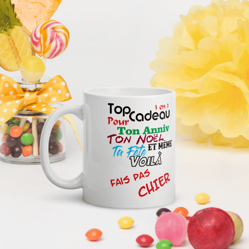 Mug cadeau 3 en 1 anniversaire fête Noël