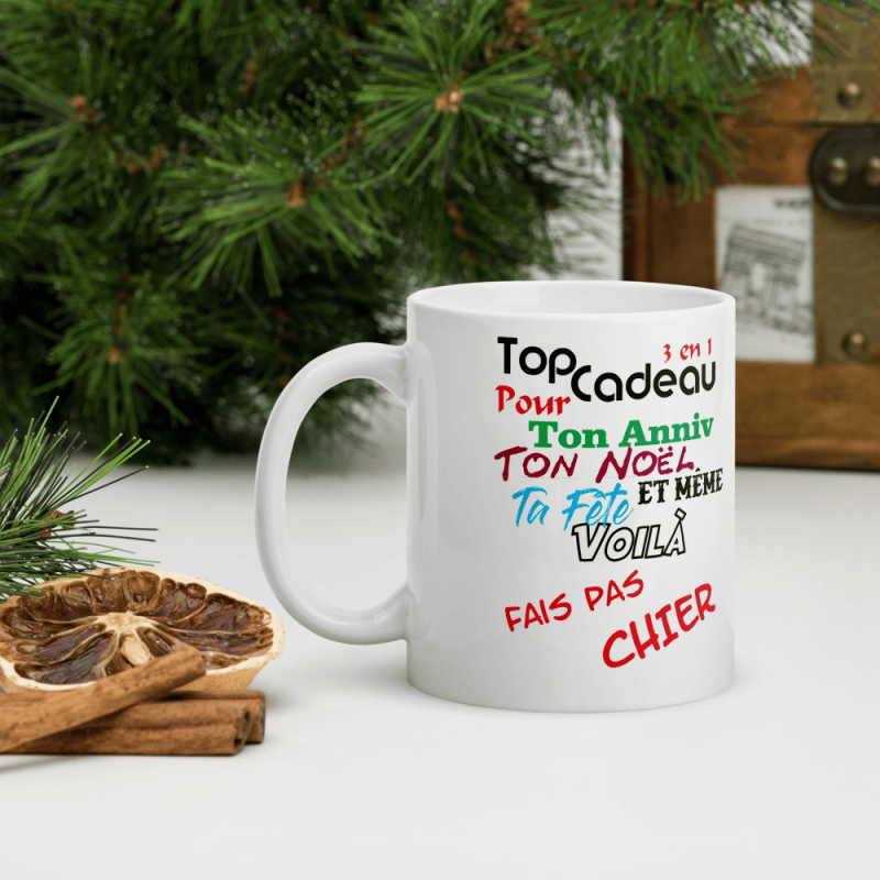 Mug cadeau 3 en 1 anniversaire fête Noël
