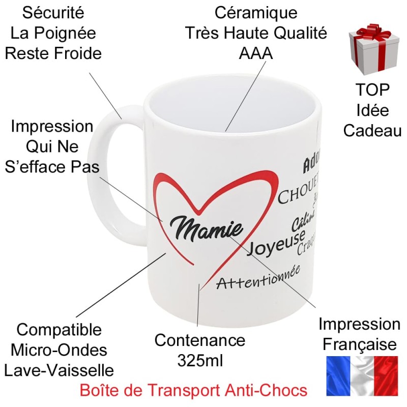 Mug je t'aime Mamie coeur rouge