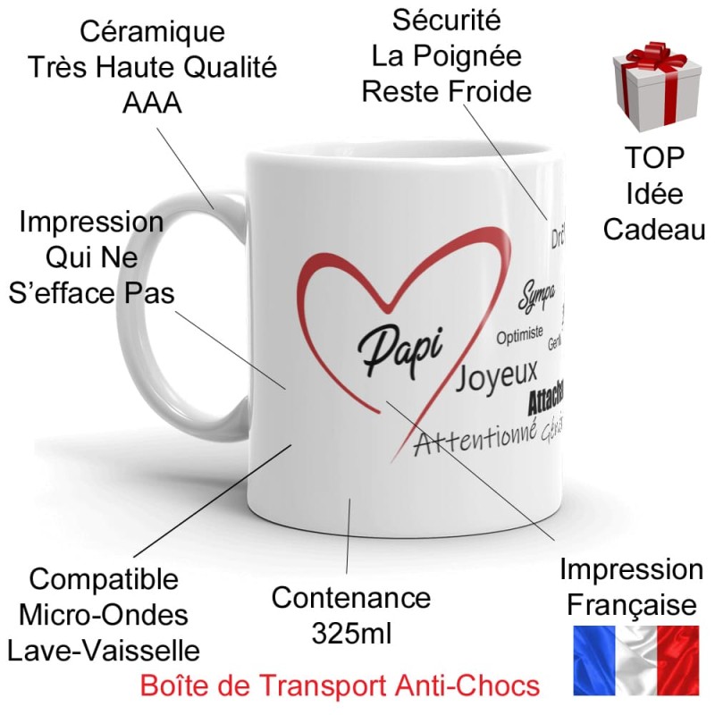 Tasse je t'aime papi avec coeur rouge