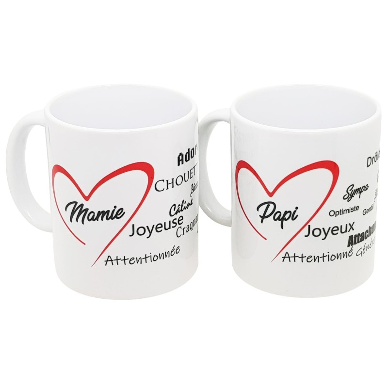 Duo de tasses je t'aime papi mamie à offrir