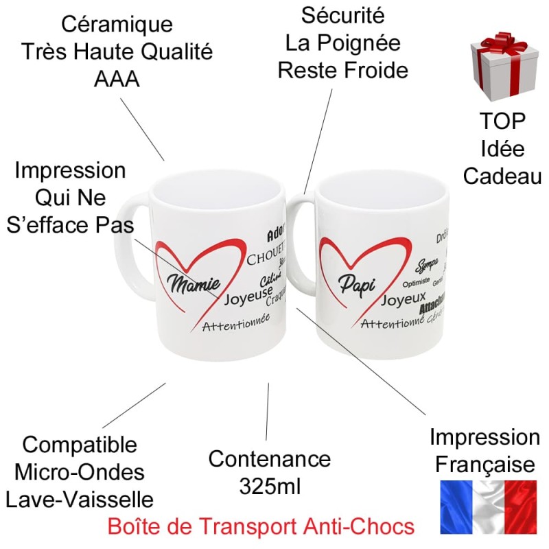 Duo de tasses je t'aime papi mamie à offrir