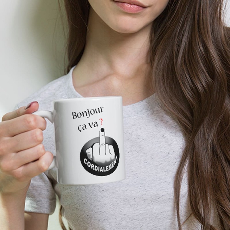 Mug drôle bonjour ça va ? doigt d'honneur cordialement