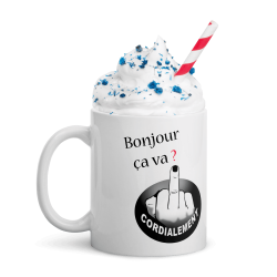 Mug drôle bonjour ça va ? doigt d'honneur cordialement