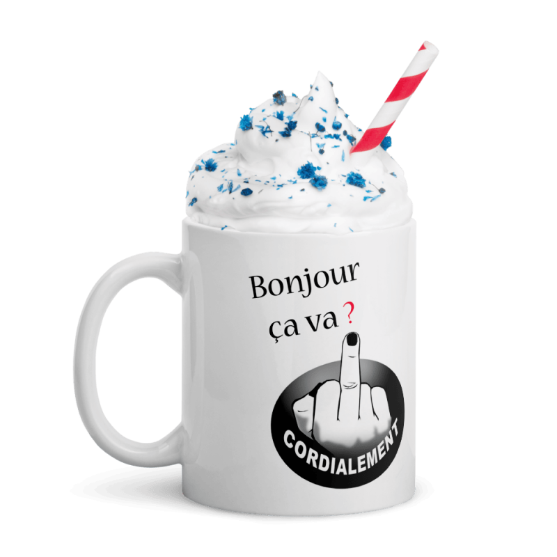 Mug drôle bonjour ça va ? doigt d'honneur cordialement