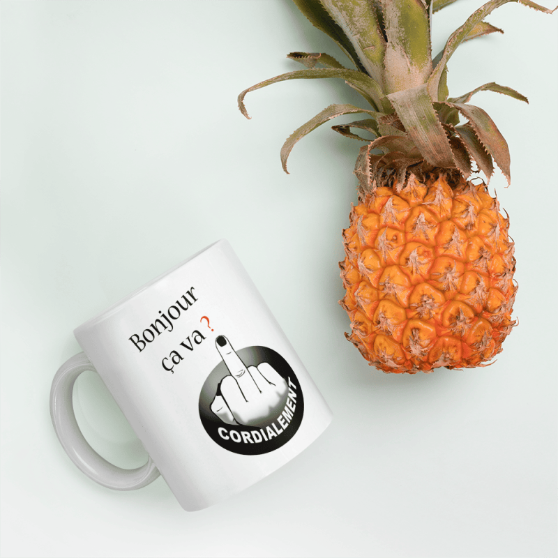 Mug drôle bonjour ça va ? doigt d'honneur cordialement