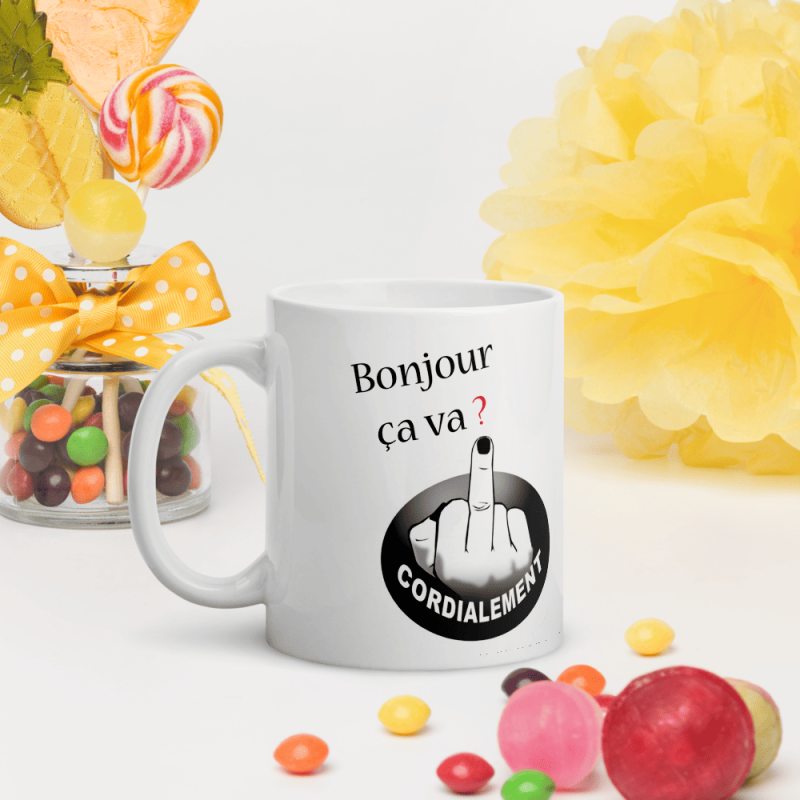 Mug drôle bonjour ça va ? doigt d'honneur cordialement