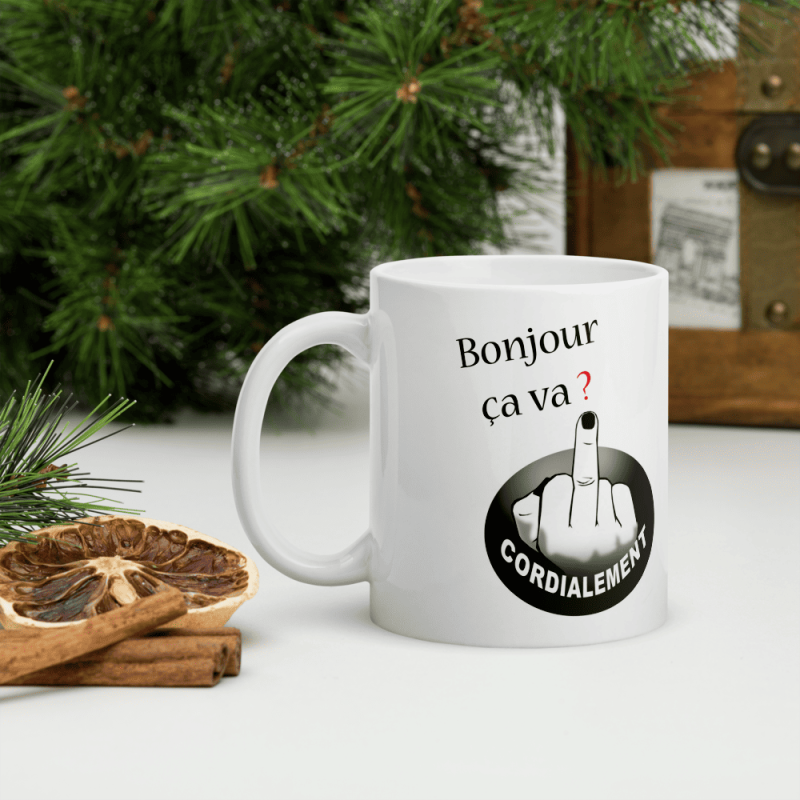 Mug drôle bonjour ça va ? doigt d'honneur cordialement