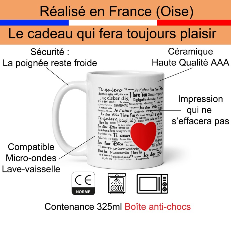 Tasse je t'aime dans plusieurs langues