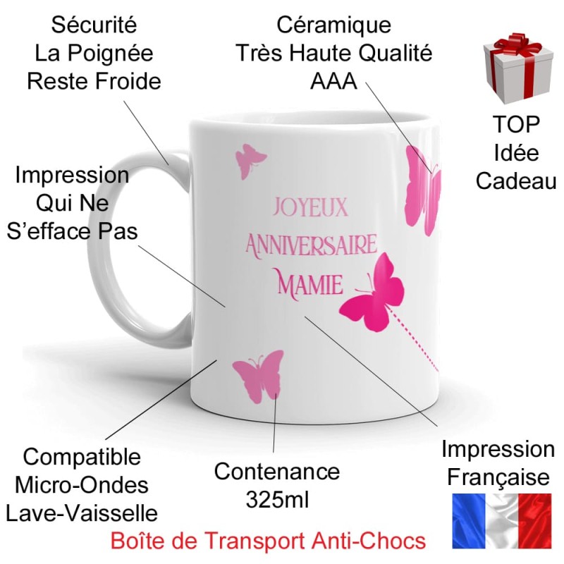 Tasse anniversaire mamie à offrir en cadeau