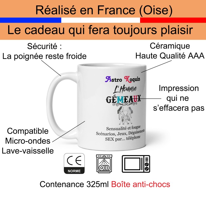 Cadeau homme : mug signe du zodiaque gémeaux sexy