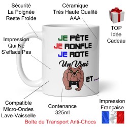 Cadeau drôle, le mug qui pète ronfle et rote