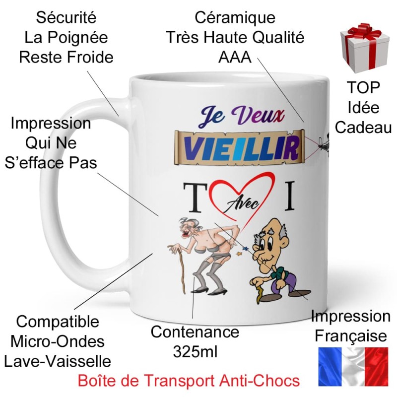 Mug “Je veux vieillir avec toi” – Tasse tendre et drôle