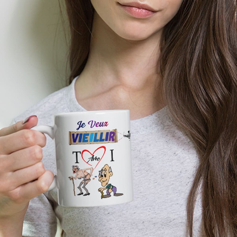 Mug “Je veux vieillir avec toi” – Tasse tendre et drôle