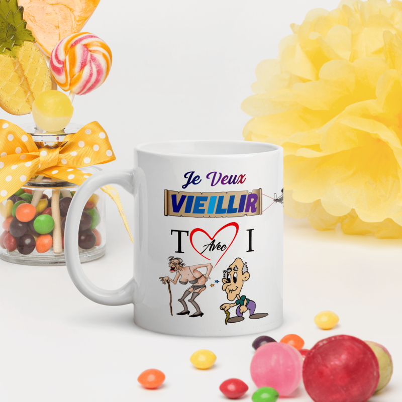 Mug “Je veux vieillir avec toi” – Tasse tendre et drôle