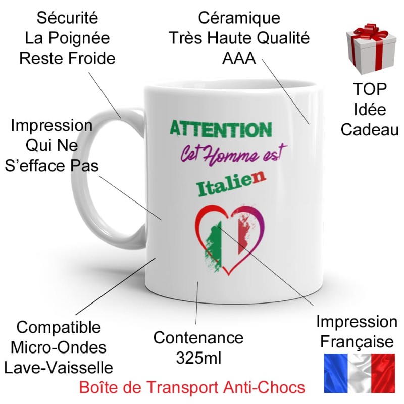 Mug homme italien tasse cadeau drôle aux couleurs d’Italie