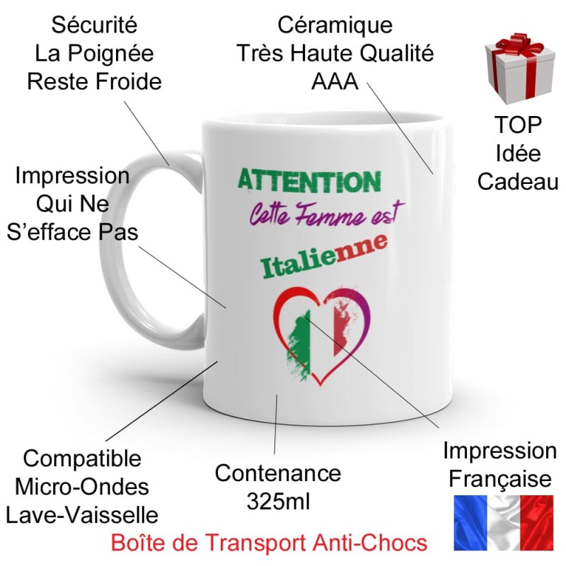 Mug femme italienne tasse cadeau fière aux couleurs italiennes