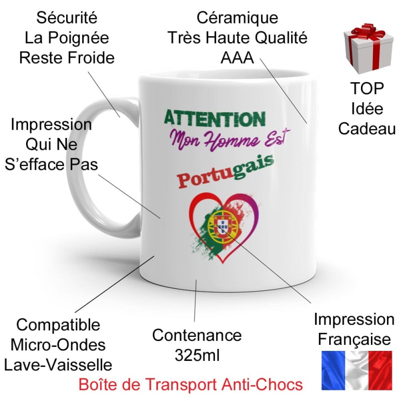 Mug homme portugais tasse cadeau originale aux couleurs du Portugal