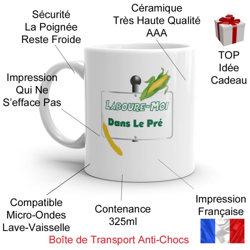 Mug laboure-moi dans le pré humour coquin tasse cadeau champêtre