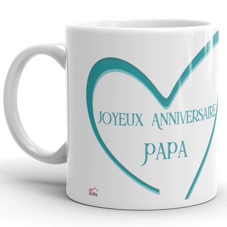 Mug anniversaire papa cadeau tasse bleu cœur dégradé élégant