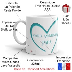 Mug anniversaire papa cadeau tasse bleu cœur dégradé élégant