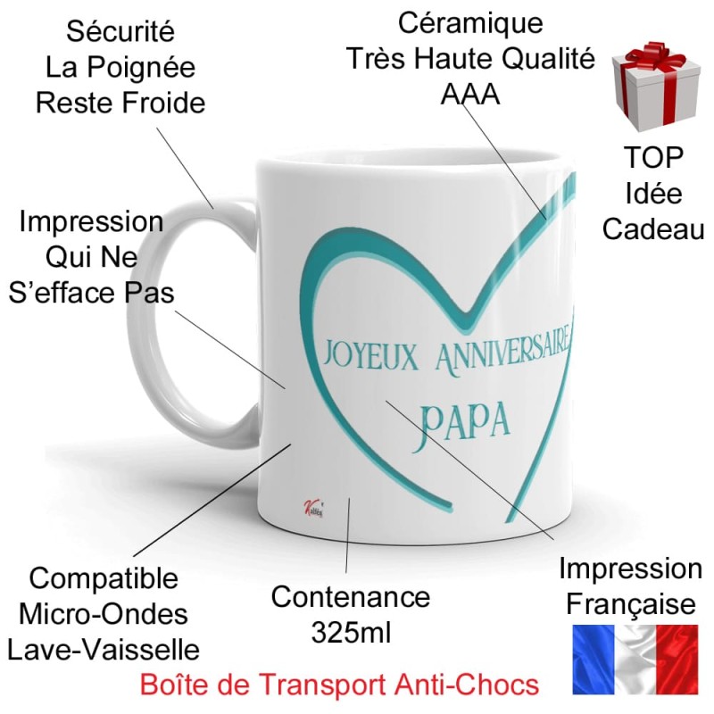 Mug anniversaire papa cadeau tasse bleu cœur dégradé élégant