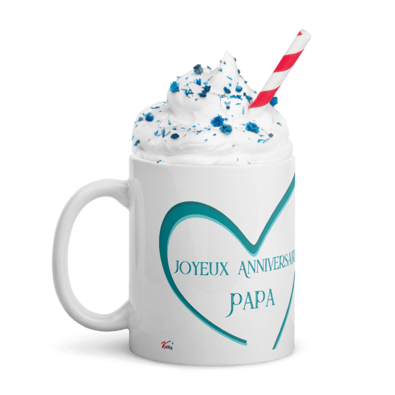 Mug anniversaire papa cadeau tasse bleu cœur dégradé élégant