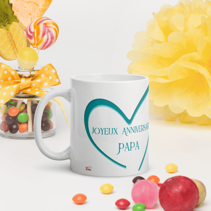 Mug anniversaire papa cadeau tasse bleu cœur dégradé élégant