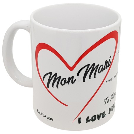 Mug Mon Mari, Je t’aime en plusieurs langues cadeau romantique