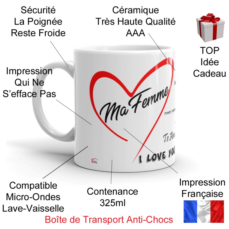 Mug Ma Femme je t’aime multilingue idée cadeau romantique pas chère