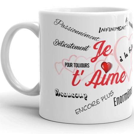 Mug Je t’aime tendrement Tasse romantique pleine de mots doux