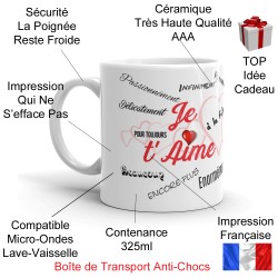 Mug Je t’aime tendrement Tasse romantique pleine de mots doux