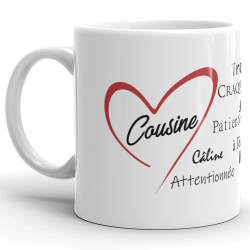 Mug cousine cœur rouge tasse cadeau originale