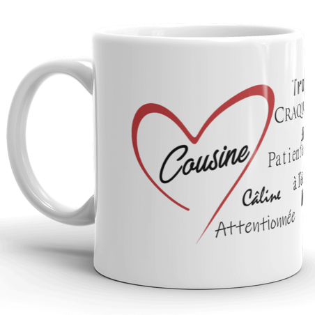 Mug cousine cœur rouge tasse cadeau originale