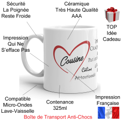 Mug cousine cœur rouge tasse cadeau originale