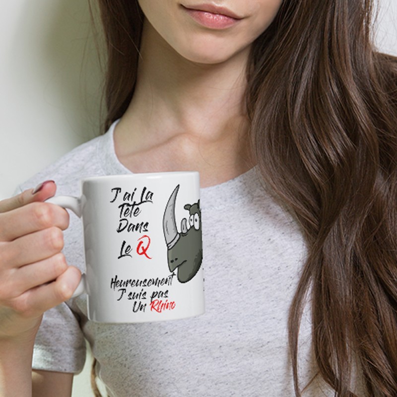 Mug humour rhino tête dans le Q tasse pas chère