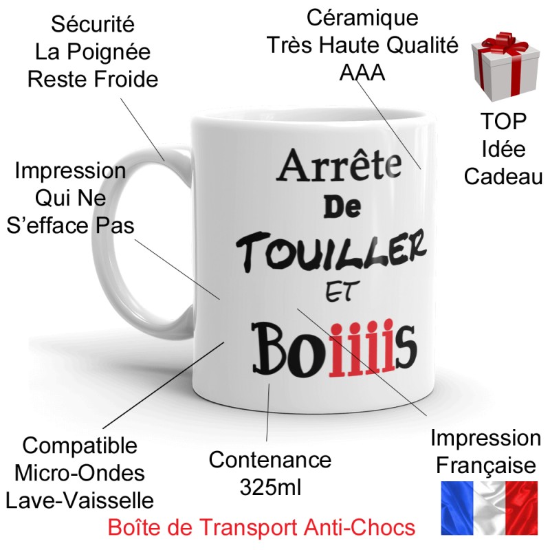 Mug arrête de touiller tasse cadeau café humour original