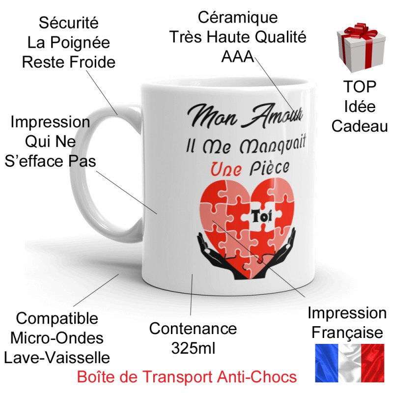 Mug amoureux il me manquait une pièce tasse cadeau romantique
