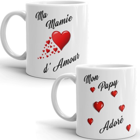 Duo de mugs mamie et papy d’amour tasses cadeau tendresse