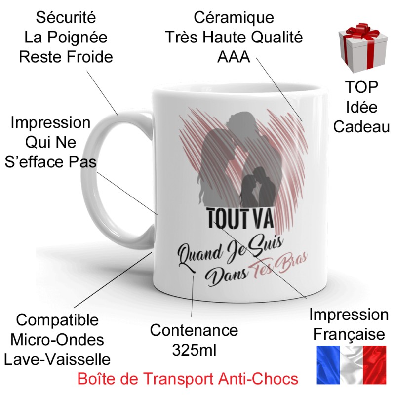 Tasse cadeau amour Tout va dans tes bras Je t’aime mug pas cher