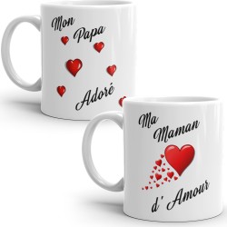 Duo de mugs Mon Papa Adoré et Ma Maman d’Amour pour un cadeau parents