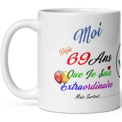 Mug 69 ans humour tasse originale pour anniversaire à offrir
