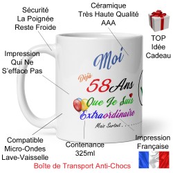 Tasse 58 ans humour à offrir pour anniversaire original